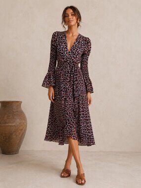 diane von furstenberg batwing silk dress Diane Von Furstenberg Layered Fleurette Silk Dress Batwing SleeveLeopard Tunic